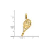 14k Yellow Gold Tennis Racket Pendant with Detailed Strings and Handle, Sports Charm for Women or Unisex