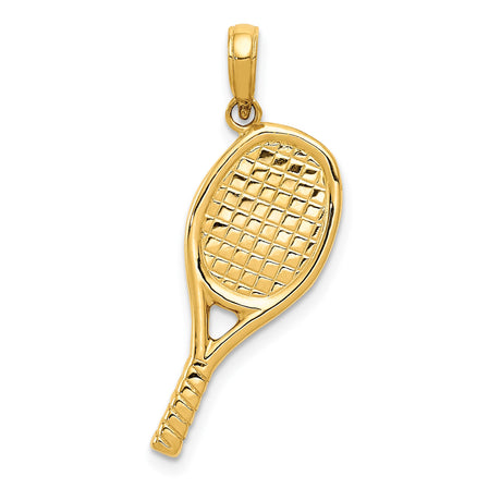 14k Yellow Gold Tennis Racket Pendant with Detailed Strings and Handle, Sports Charm for Women or Unisex