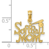 14k Yellow Gold Softball Mom Pendant with Bat and Ball Design