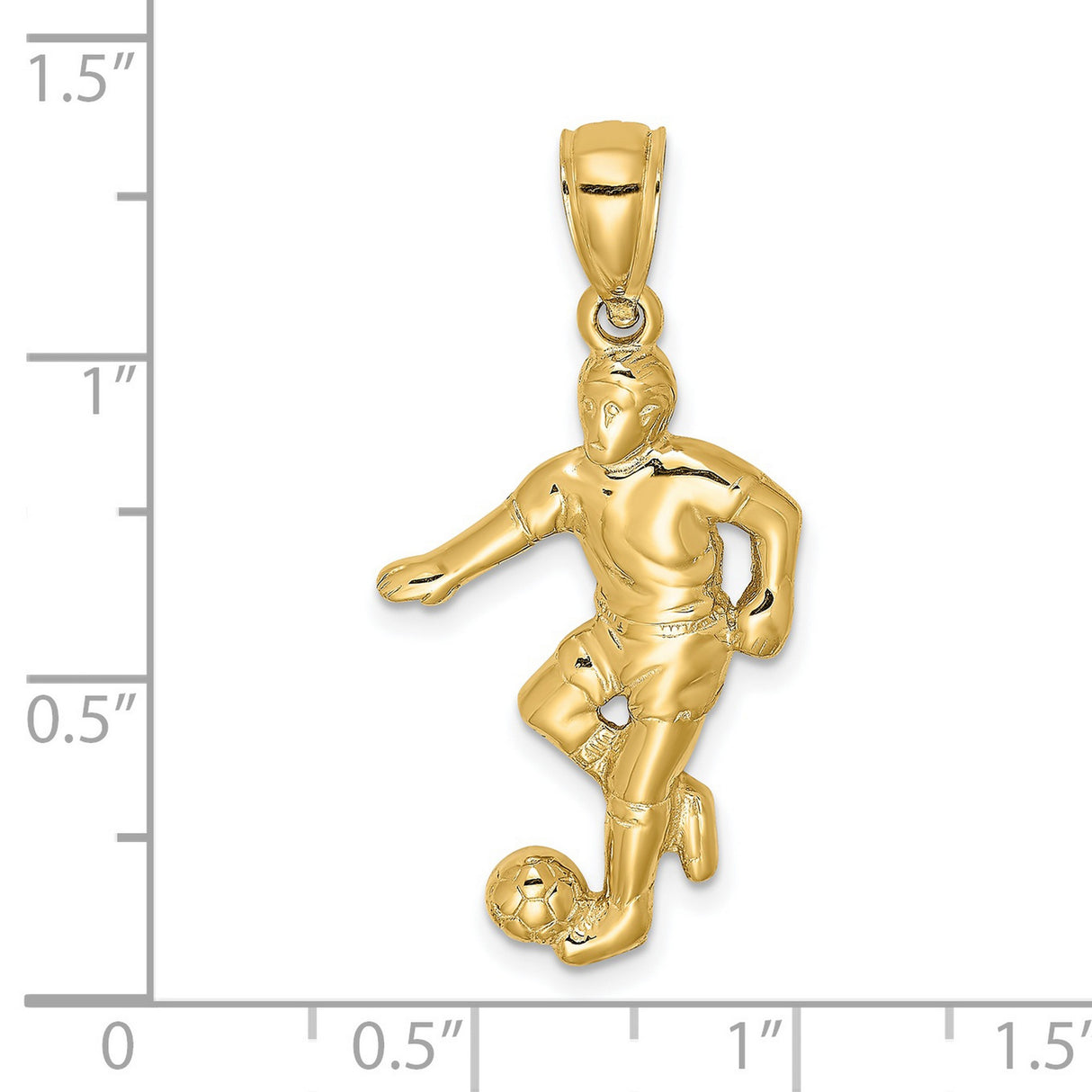 14k Yellow Gold Soccer Player Pendant, Athlete Dribbling Charm for Men or Unisex Wear