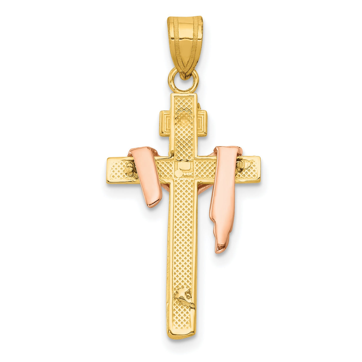 Draped INRI Latin Crucifix Charm Pendant in Real 14k Multi-Tone Gold