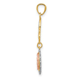 Dangling Our Lady of Guadalupe and Cross Charm Pendant in Real 14k Multi-Tone Gold