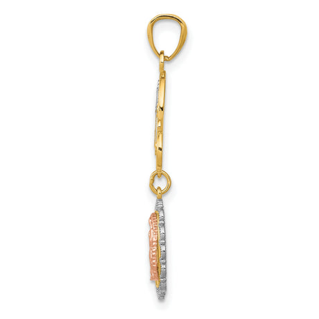 14k Tri-Tone Gold Guadalupe Virgin Mary Cross Pendant, Religious Medallion Charm