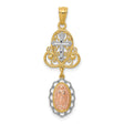 Dangling Our Lady of Guadalupe and Cross Charm Pendant in Real 14k Multi-Tone Gold