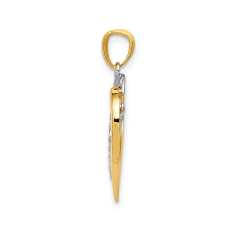 14k Two-Tone Gold Interlocking Open Heart Pendant with Diamond Cut Detailing