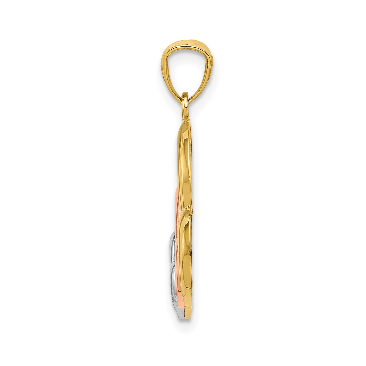 14k Two-Tone Gold Interlocking Triple Heart Pendant, Symbolic Charm for Women