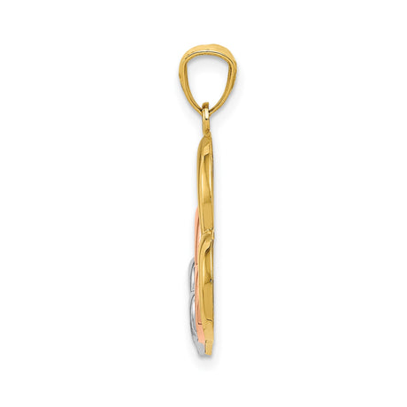 14k Two-Tone Gold Interlocking Triple Heart Pendant, Symbolic Charm for Women