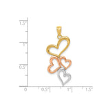 14k Multi-Tone Gold Heart Pendant with Open Four-Heart Design for Women