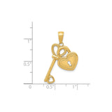 14k Yellow Gold Heart Lock and Key Pendant with Heart Shaped Details for Women