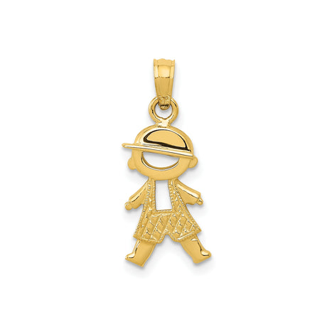 14k Yellow Gold Boy Pendant Charm with Cartoon Hat and Textured Outfit Design
