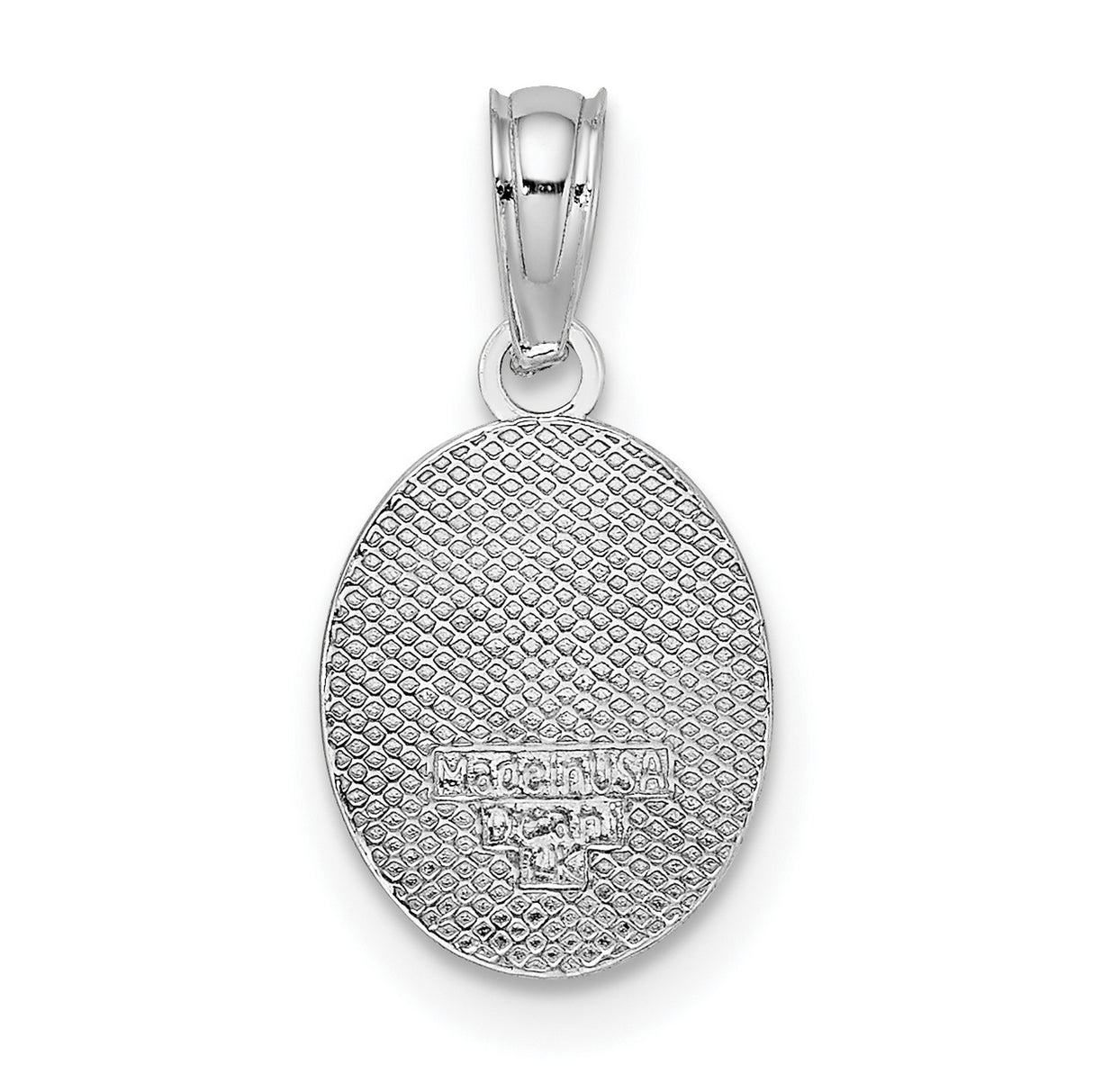 14k White Gold Pendant with Raised Fleur de Lis on Textured Oval Background