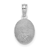 14k White Gold Pendant with Raised Fleur de Lis on Textured Oval Background