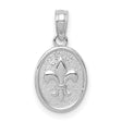 14k White Gold Pendant with Raised Fleur de Lis on Textured Oval Background