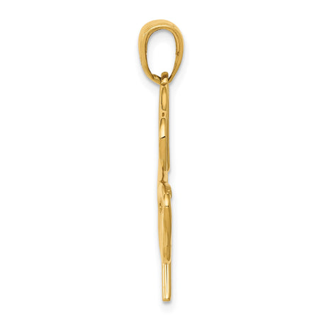 14k Yellow Gold Four Leaf Clover Pendant, Open Outline Irish Good Luck Charm