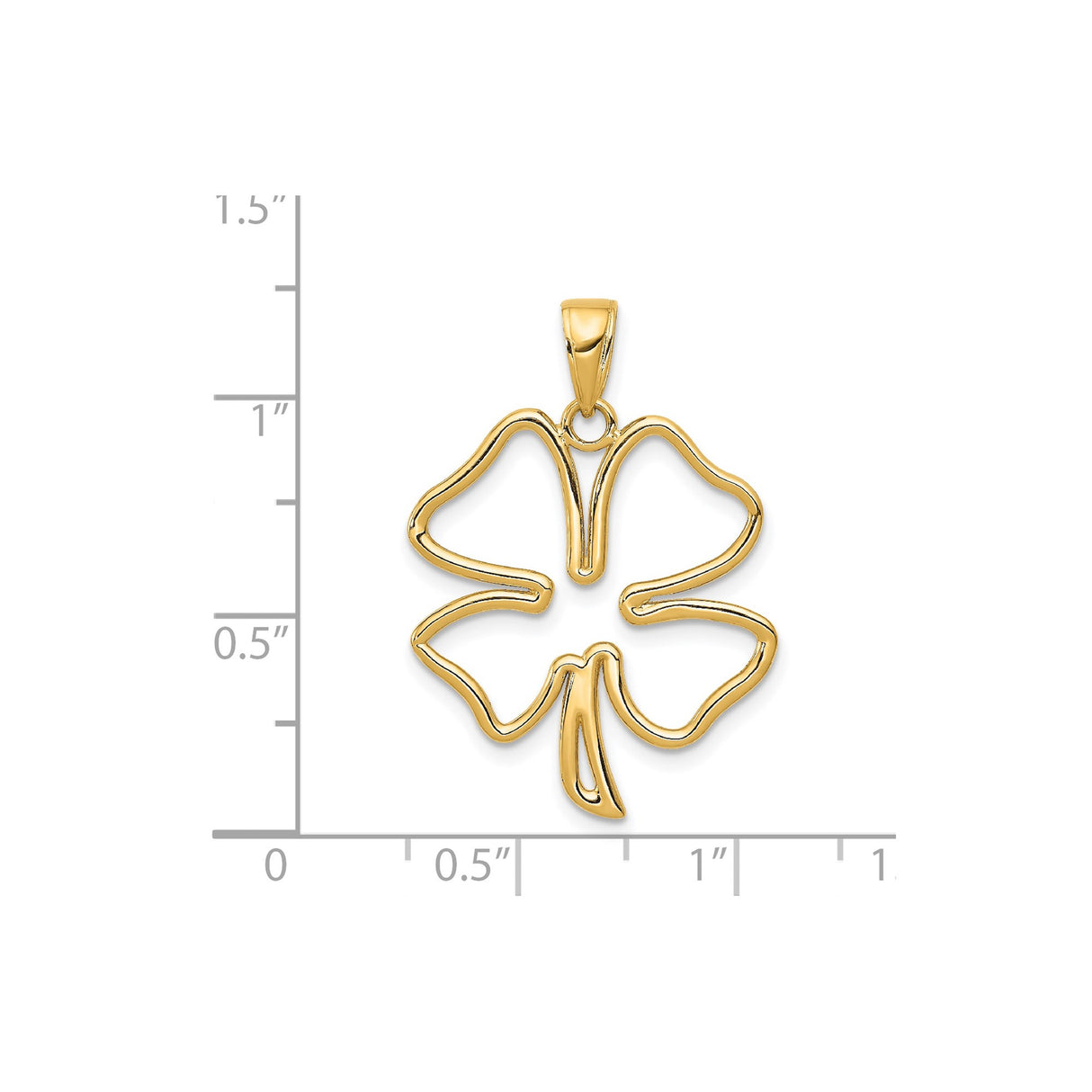14k Yellow Gold Four Leaf Clover Pendant, Open Outline Irish Good Luck Charm