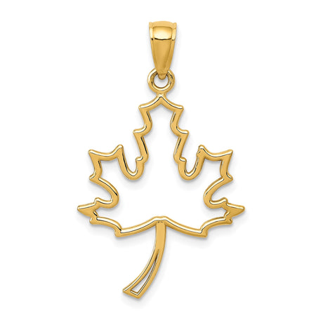 14k Yellow Gold Maple Leaf Pendant, Open Cut Nature Symbol, Unisex Minimalist Charm