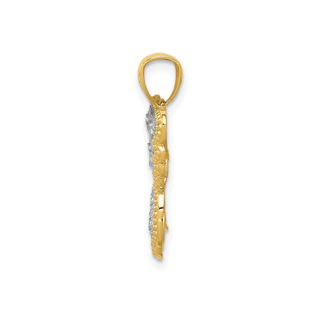 14k Multi-Tone Gold Butterfly Pendant with Textured Filigree Wings for Women