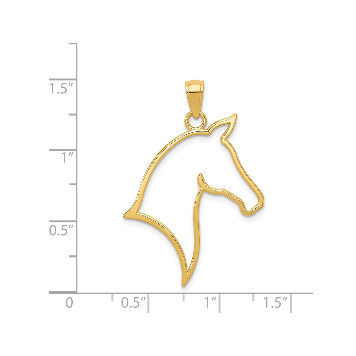 14k Yellow Gold Horse Head Pendant with Open Outline Design, Equestrian Motif Charm