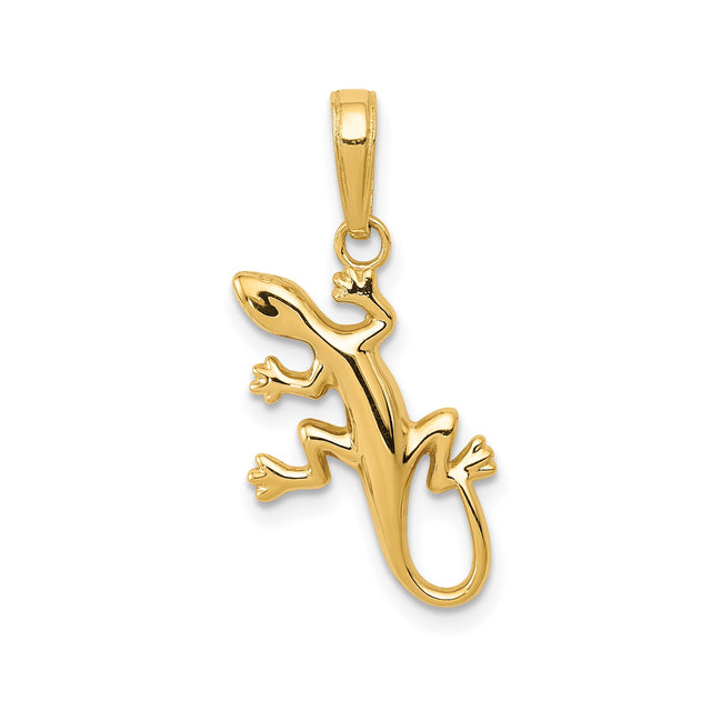 14k Yellow Gold Lizard Pendant, Sleek Gecko Animal Charm, Nature-Inspired Jewelry for Women or Unisex