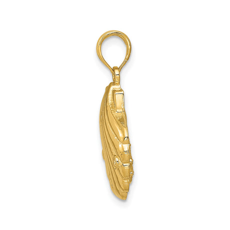 14k Yellow Gold Seahorse Coral Pendant with Textured Seashell Backdrop, Ocean-Inspired Design