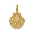 14k Yellow Gold Seahorse Coral Pendant with Textured Seashell Backdrop, Ocean-Inspired Design
