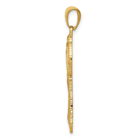 14k Yellow Gold Palm Tree Pendant with Textured Detail, Tropical Beach Charm