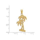 14k Yellow Gold Palm Tree Pendant with Textured Detail, Tropical Beach Charm