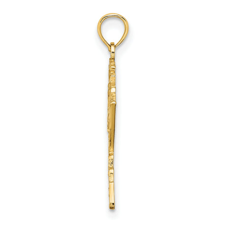 14k Yellow Gold Alaska State Pendant with Textured Bear Design, Nature-Inspired Travel Jewelry