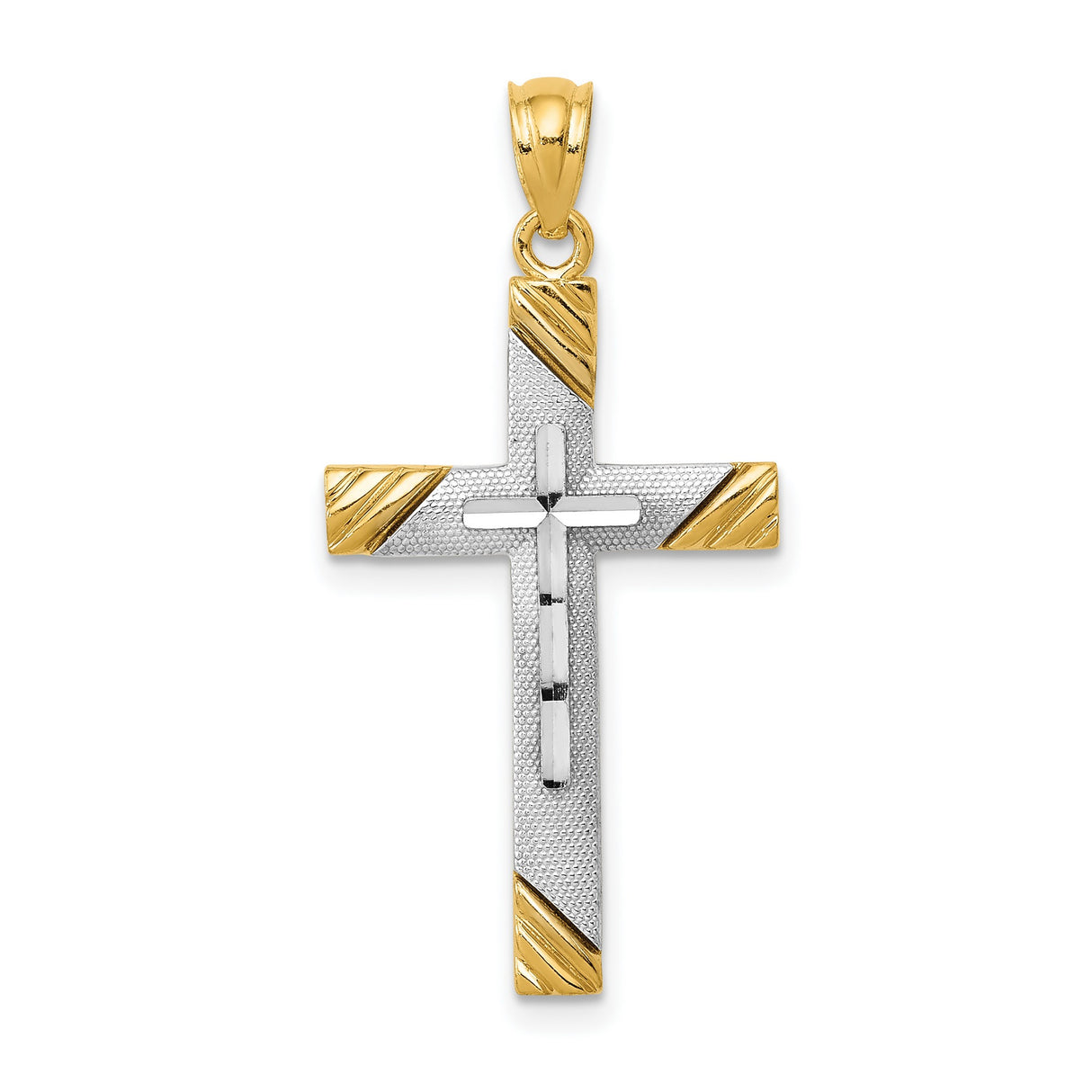 Latin Cross Charm Pendant in Real 14k Multi-Tone Gold