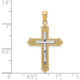 Fleur De Lis Cross With Inset Latin Cross Charm Pendant in Real 14k Multi-Tone Gold