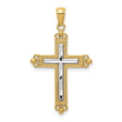 Fleur De Lis Cross With Inset Latin Cross Charm Pendant in Real 14k Multi-Tone Gold