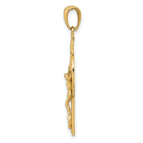 14k Yellow Gold Crucifix Pendant with Jesus Christ, Celtic Christian Faith Design for Men and Women