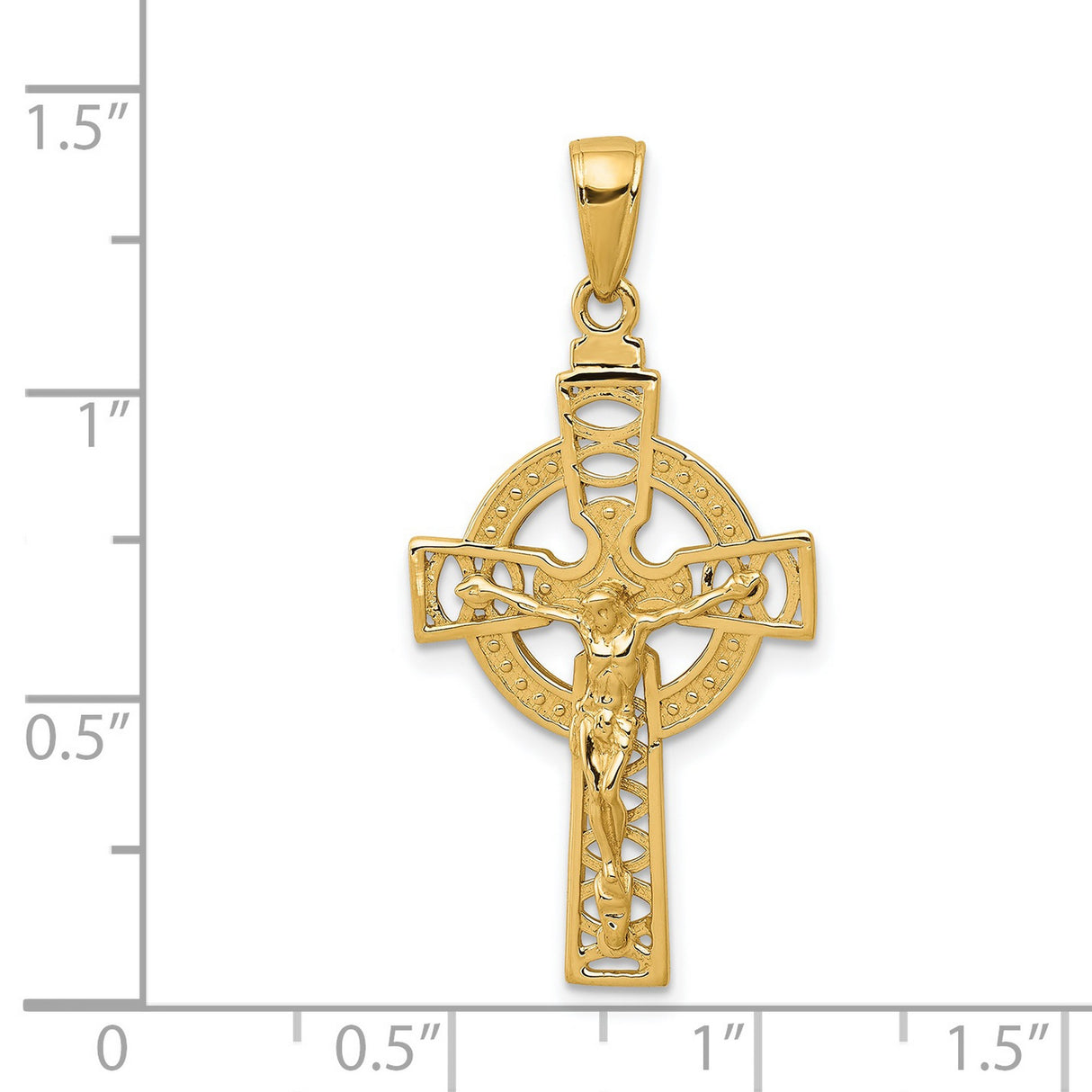 14k Yellow Gold Crucifix Pendant with Jesus Christ, Celtic Christian Faith Design for Men and Women