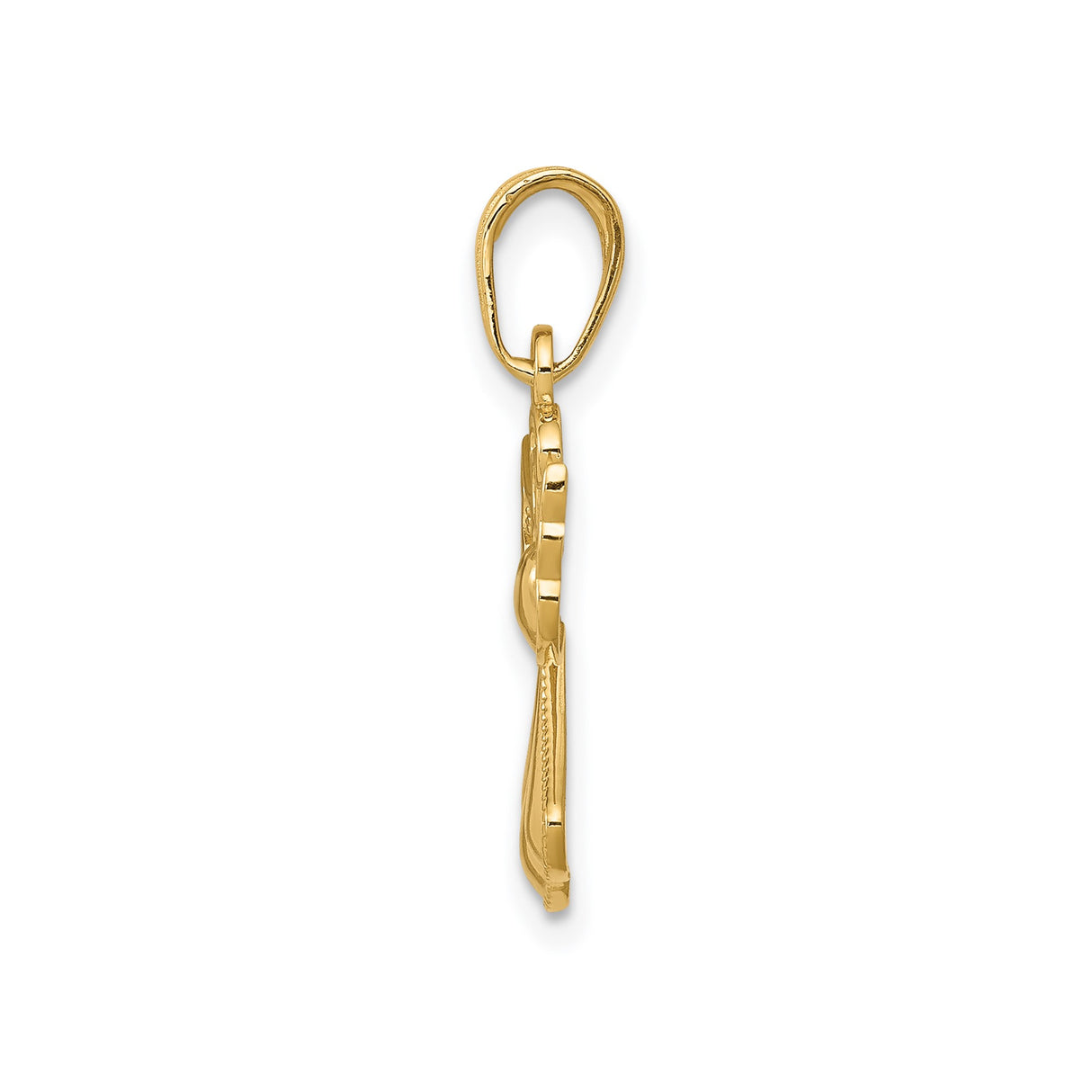 14k Yellow Gold Angel Pendant with Heart Center and Filigree Wings, Religious Charm for Women