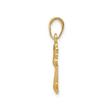 14k Yellow Gold Angel Pendant with Heart Center and Filigree Wings, Religious Charm for Women