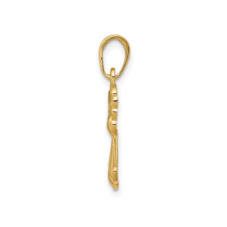 14k Yellow Gold Angel Pendant with Heart Center and Filigree Wings, Religious Charm for Women