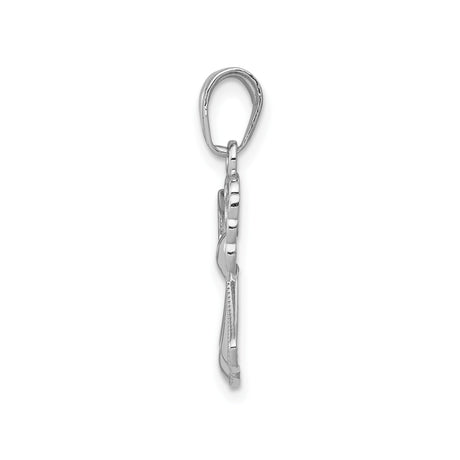 14k White Gold Angel Pendant with Heart Center and Filigree Wings for Women