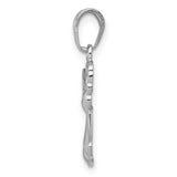 14k White Gold Angel Pendant with Filigree Wings, Halo and Heart Design