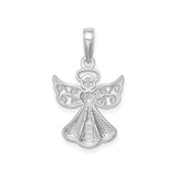 14k White Gold Angel Pendant with Heart Center and Filigree Wings for Women