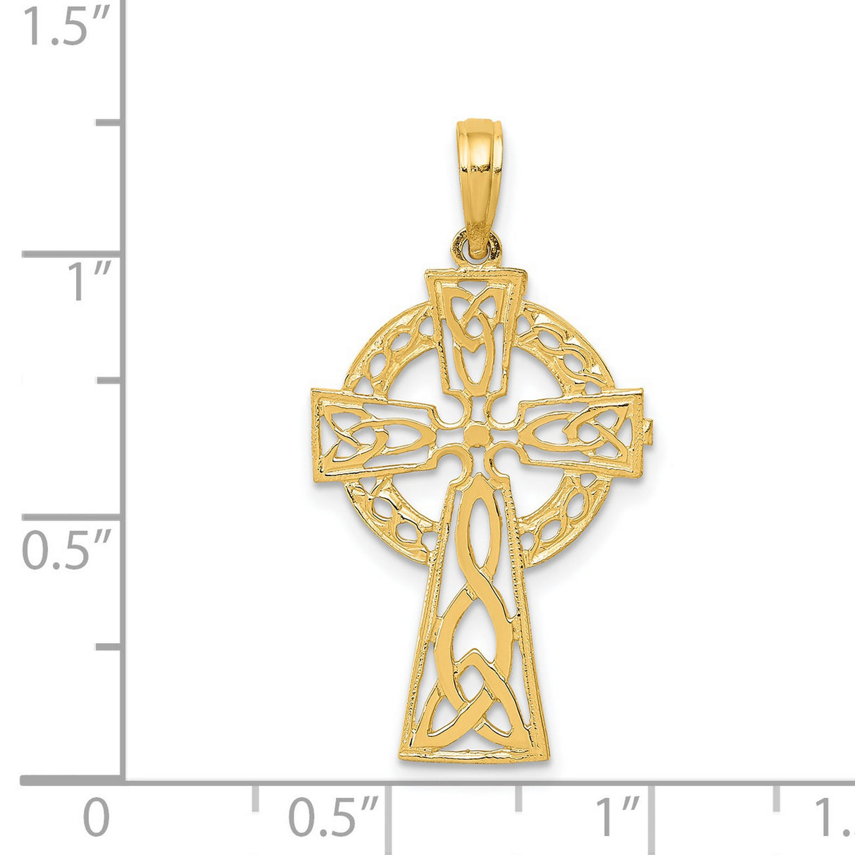 14k Yellow Gold Celtic Cross Pendant with Triquetra Symbol and Woven Knot Design