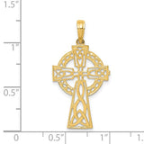 14k Yellow Gold Celtic Cross Pendant with Triquetra Symbol and Woven Knot Design