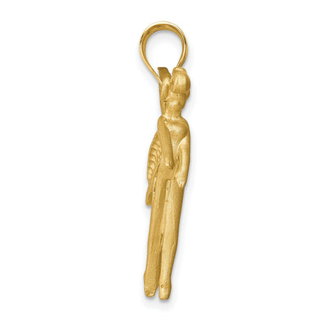 14k Yellow and Rhodium Gold Fairy Pendant, Two Tone Winged Fairy in Flight Design