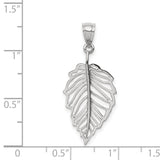 14k White Gold Leaf Pendant, Openwork Botanical Design, Minimalist Organic Style for Women