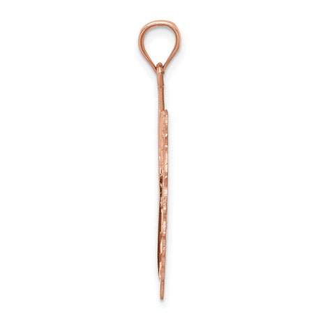 14k Rose Gold Leaf Pendant with Openwork Filigree Design, Botanical Nature Motif