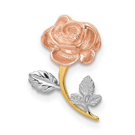 14k Two-Tone Gold Rose Flower Pendant with Detailed Floral Design for Women