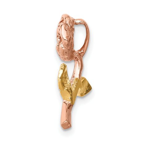 14k Two-Tone Gold Pendant with Rose Bloom and Leaf Motif, Romantic Floral Design