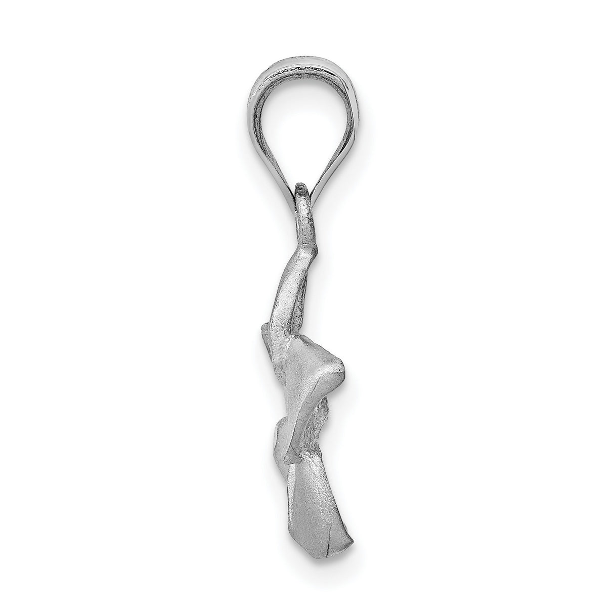 14k White Gold Plumeria Flower Pendant, Brushed and Diamond Cut Tropical Charm for Women