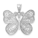 14k White Gold Butterfly Pendant with Filigree Detailing, Nature-Inspired Charm for Women
