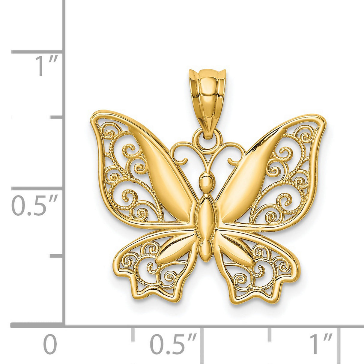 14k Yellow Gold Butterfly Pendant with Filigree Wings, Nature-Inspired Spiritual Jewelry for Women