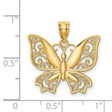 14k Yellow Gold Butterfly Pendant with Filigree Wings, Nature-Inspired Spiritual Jewelry for Women